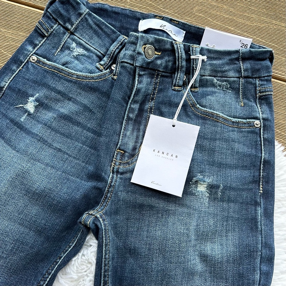 KanCan Blue Mid Rise Distressed Skinny Jeans Size 5 / 26 Ankle Short Length NEW - Picture 7 of 12
